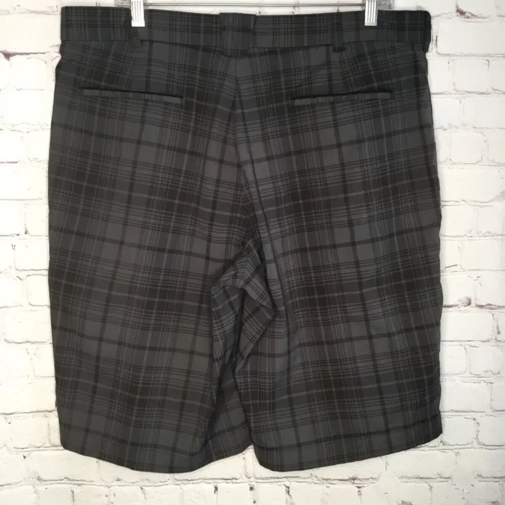 Nike Golf Dri Fit Tour Performance Men Gray Plaid Flat Front Golf Shorts Size 36